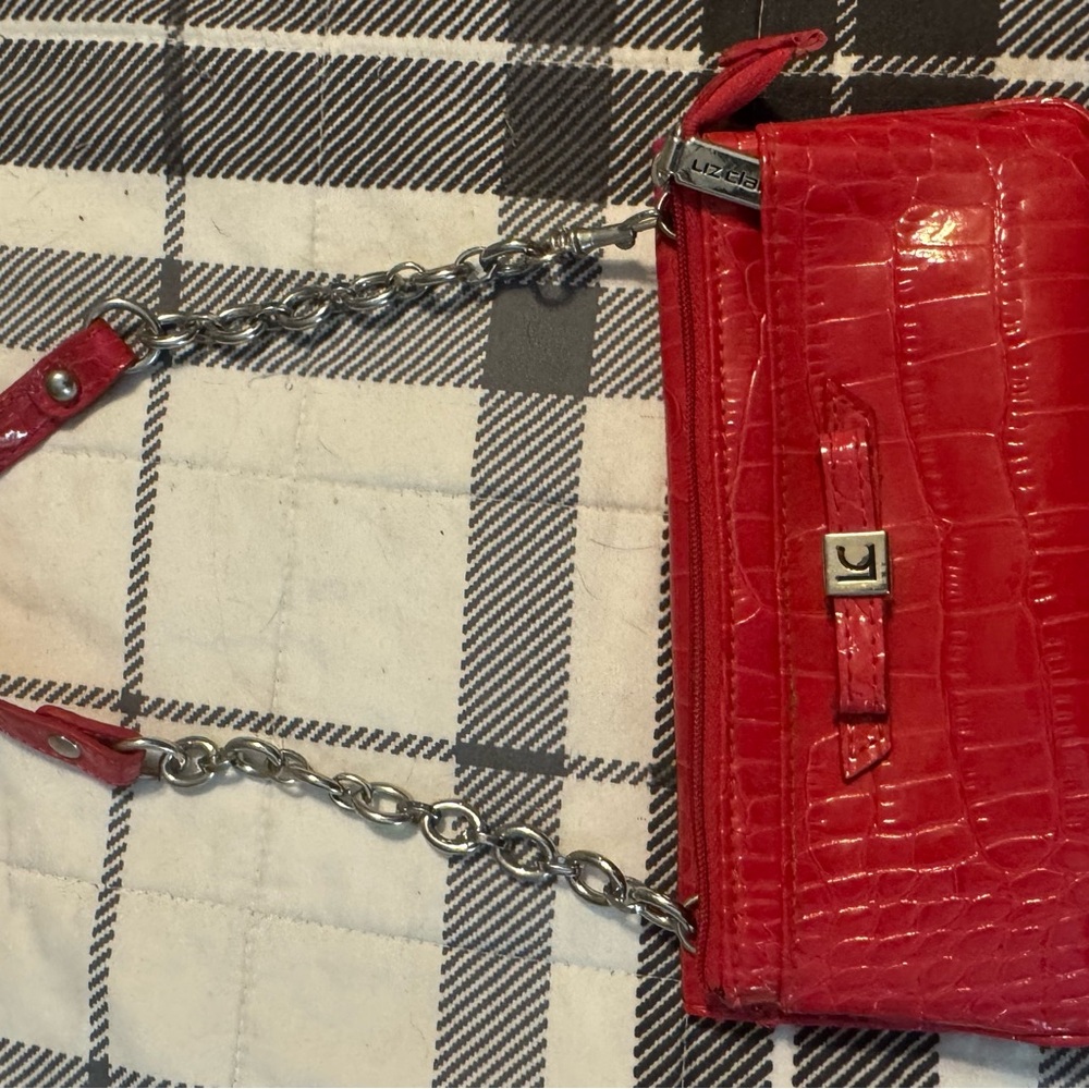 Liz Claiborne PINK (PICS LOOK RED BUT IT IS PINK)  Croc-Embossed Chain Strap Bag